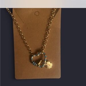 Gold and Blue Heart Pendant Necklace